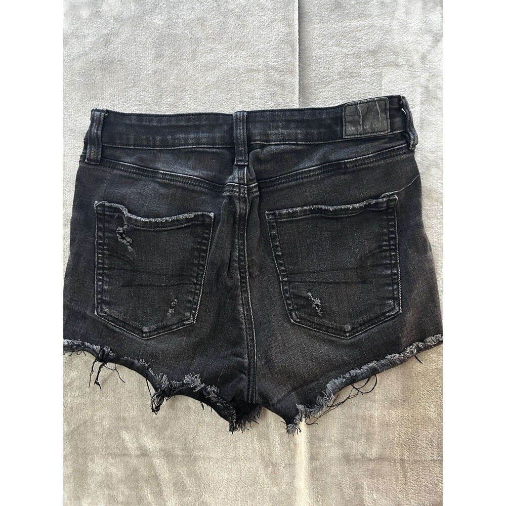 American Eagle Jean Shorts Women's 8 Black Distressed Raw Hem Next Level Stretch - Picture 6 of 6